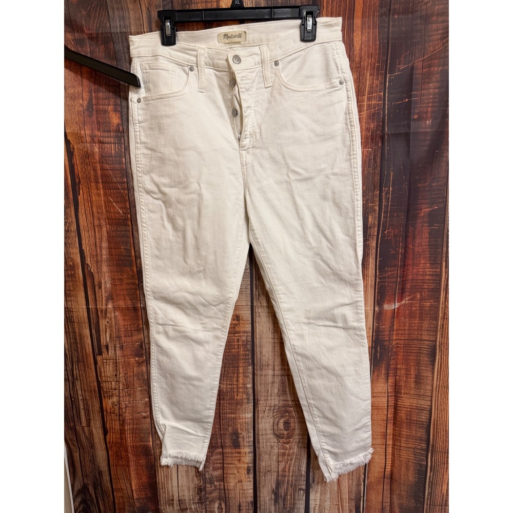 Madewell 10 High-Rise Skinny Jeans White Raw Step Hem Button Fly K9108 Size 31